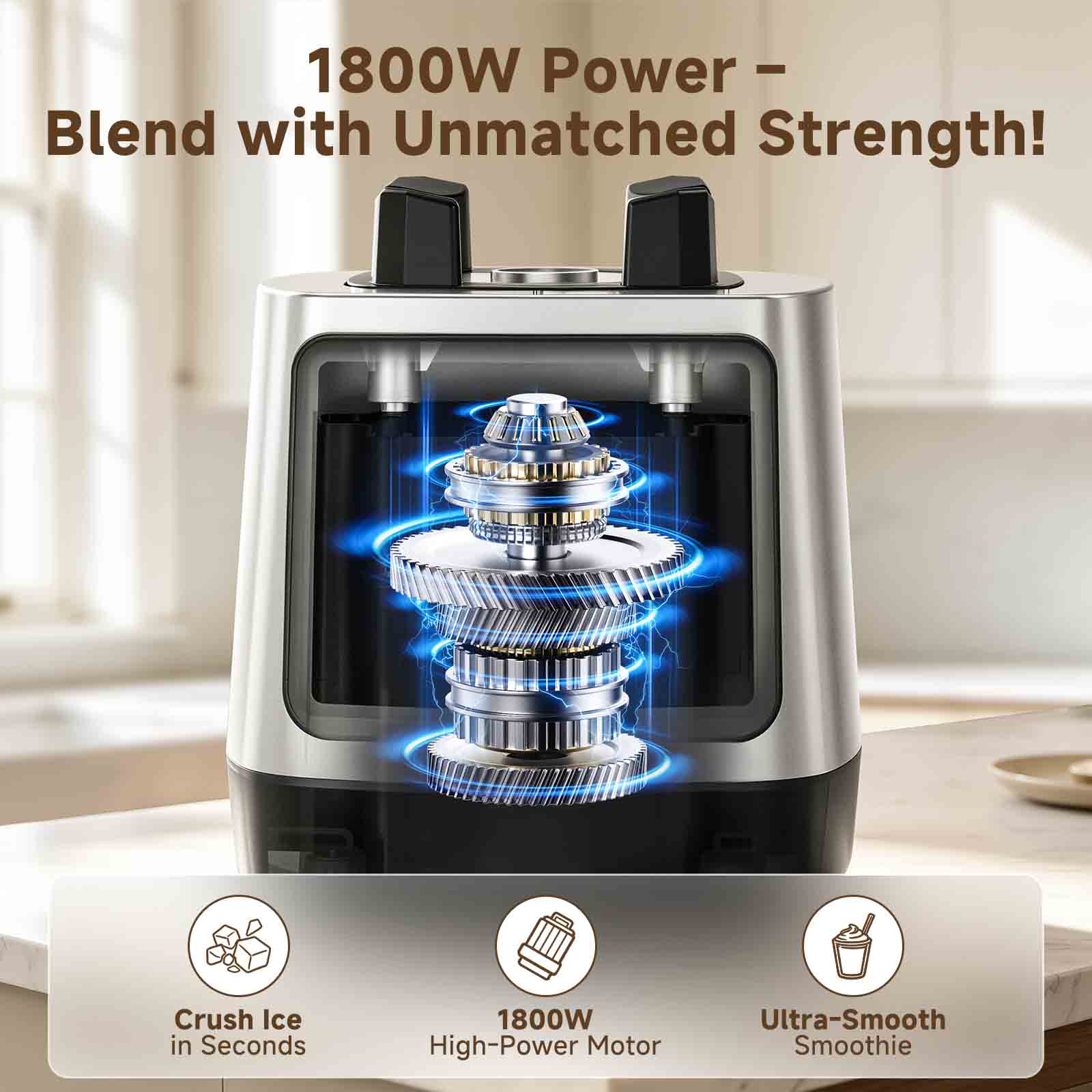 Amzchef 1800W Countertop Blender with 6-Blade | 68oz BPA-Free Pitcher