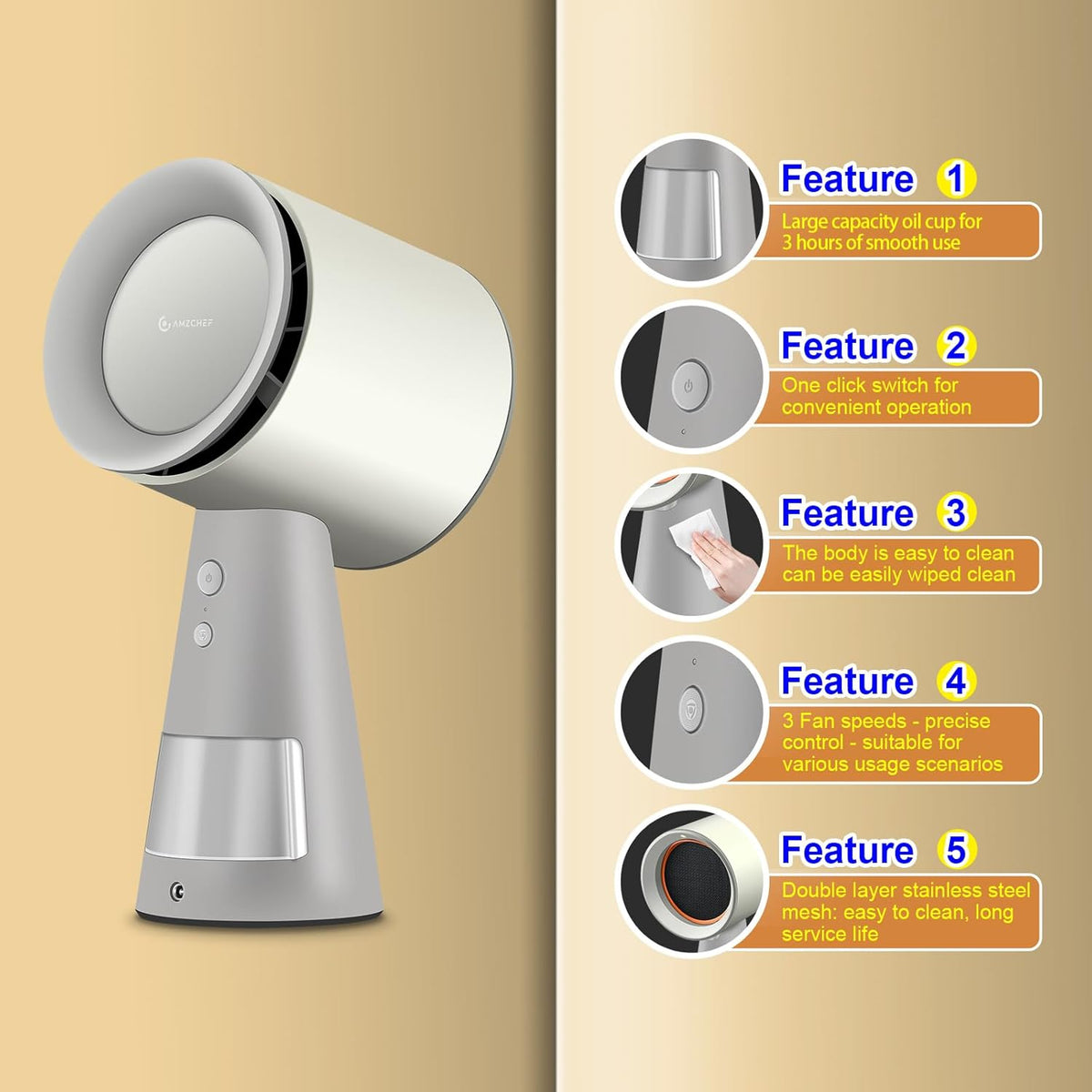 AMZCHEF Mini Portable Range Hood with 3 Speed Adjustment-White Color
