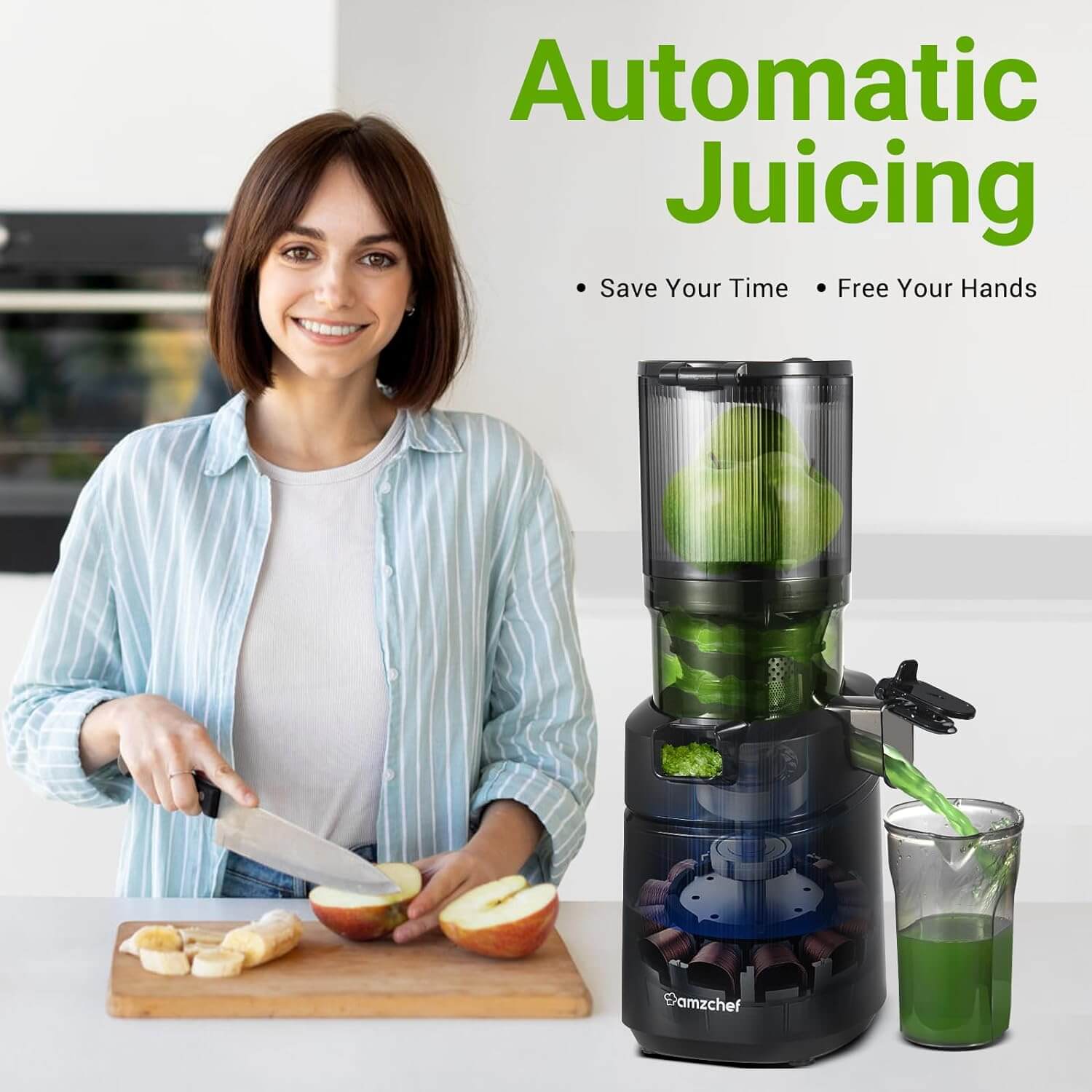 AMZCHEF Masticating Juicer Feeding with 5.8‘’ Large Auger