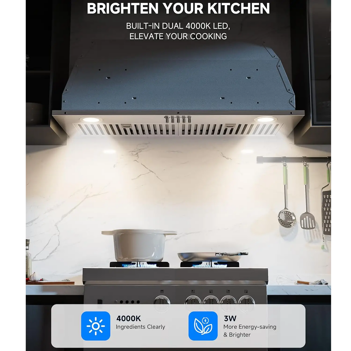 AMZCHEF Range Hood with 3-Speed Stainless Steel