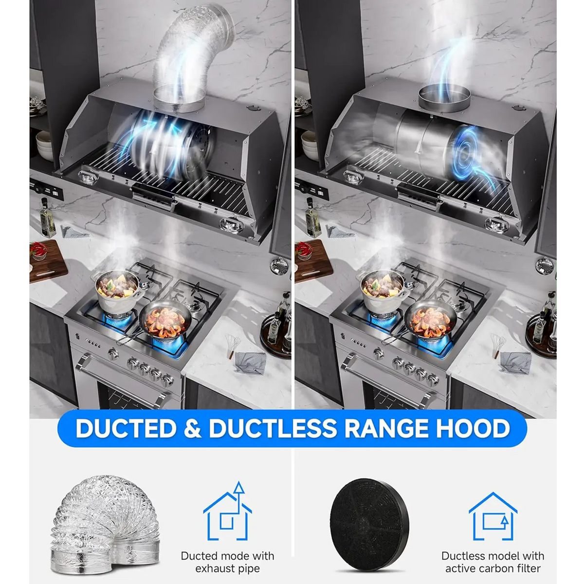 AMZCHEF Range Hood with 3-Speed Stainless Steel