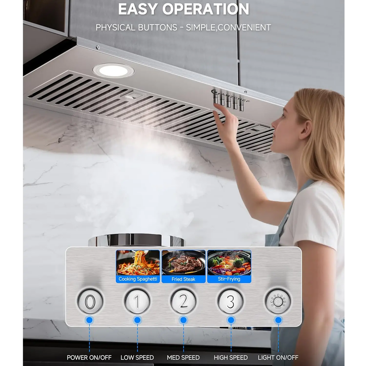 AMZCHEF Range Hood with 3-Speed Stainless Steel