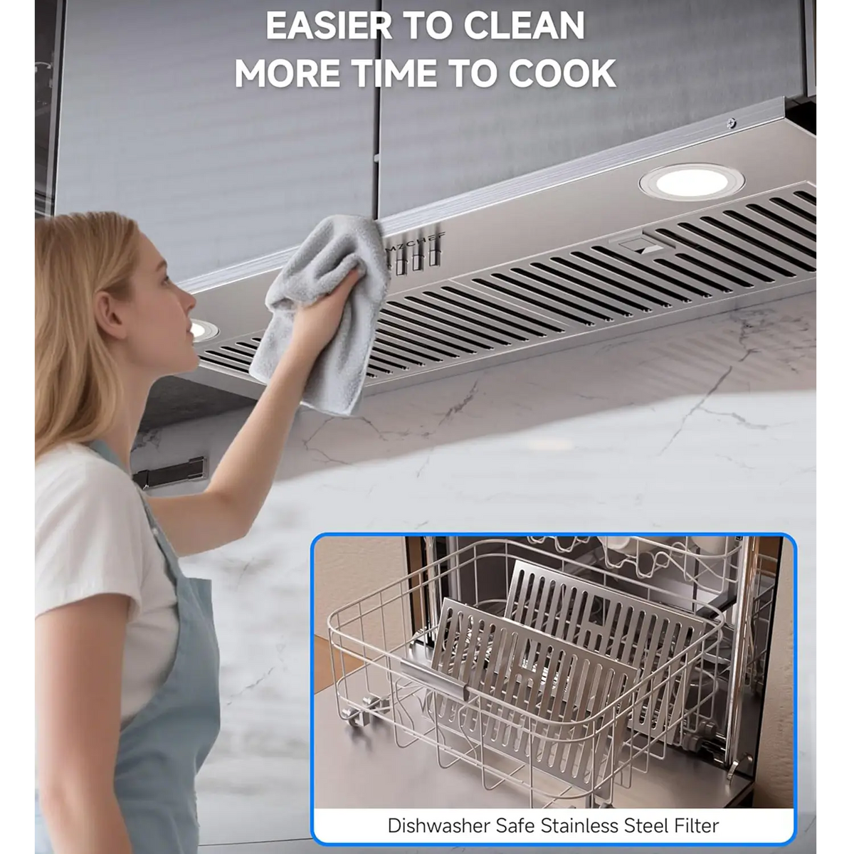 AMZCHEF Range Hood with 3-Speed Stainless Steel