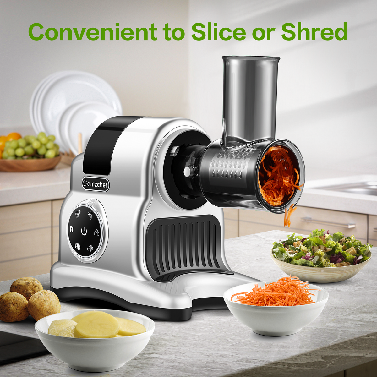 AMZCHEF 5-in-1 Multifunctional Professional Masticating Juicer,red,with Meat Grinder & Slicer shredder & Ice Crusher Attachments