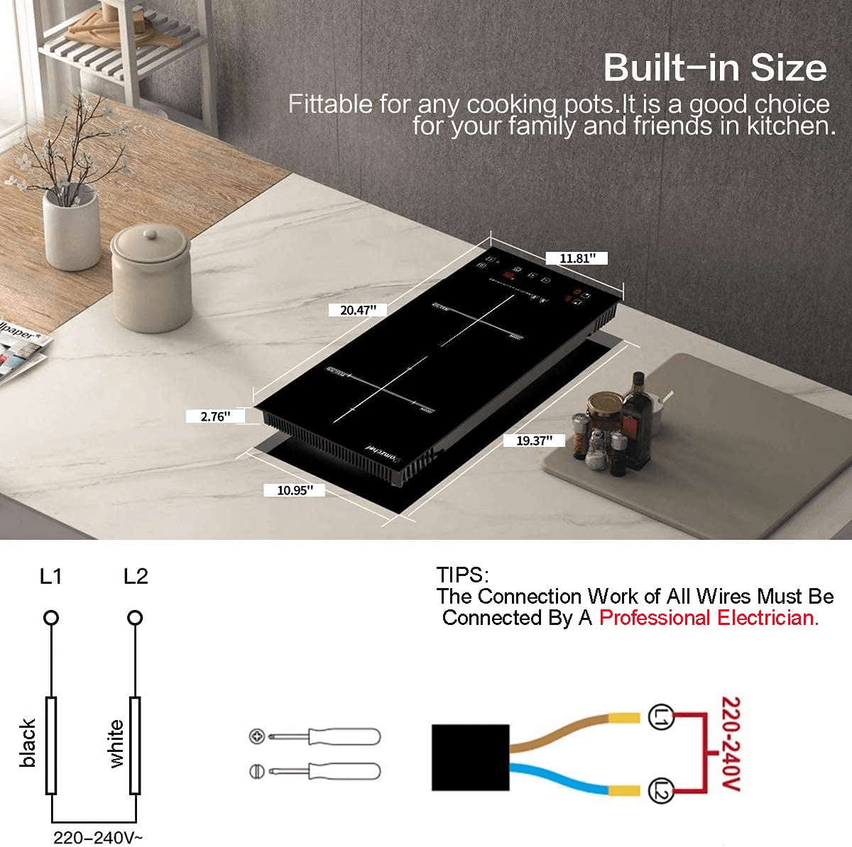 AMZCHEF Electric Induction Cooktop 12" Built-in 10 Power Levels