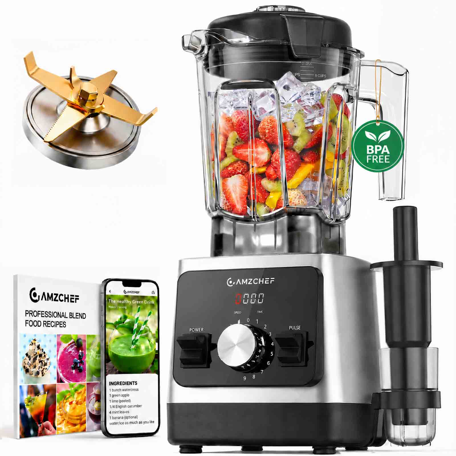 Amzchef 1800W Countertop Blender with 6-Blade | 68oz BPA-Free Pitcher