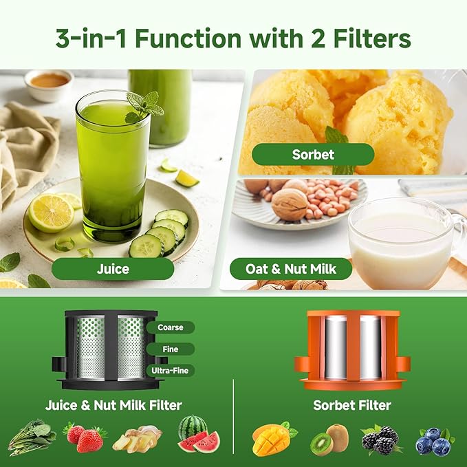 AMZCHEF Cold Press Juicer with 6.5" Large Feed Chute | Hands-free Cut Fruite