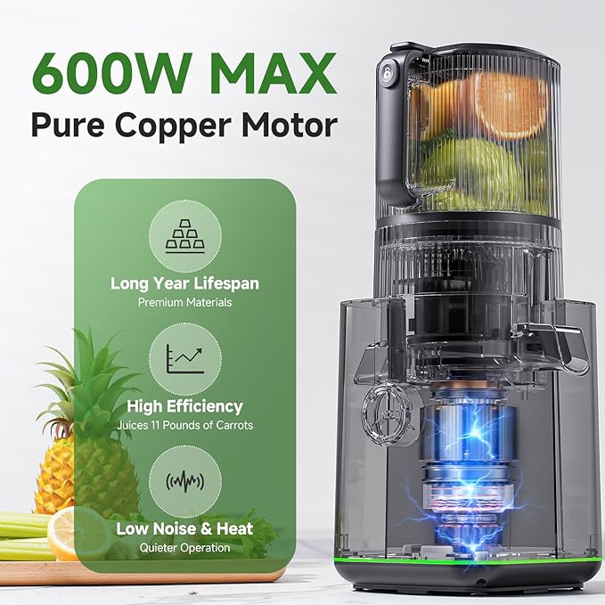 AMZCHEF Cold Press Juicer with 6.5" Large Feed Chute | Hands-free Cut Fruite
