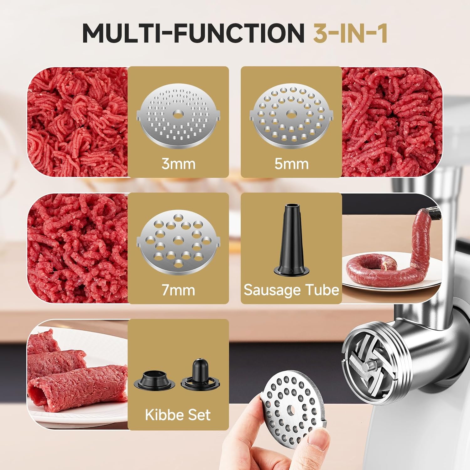 AMZCHEF 3-in-1 Electric Meat Grinder with Sausage Stuffer