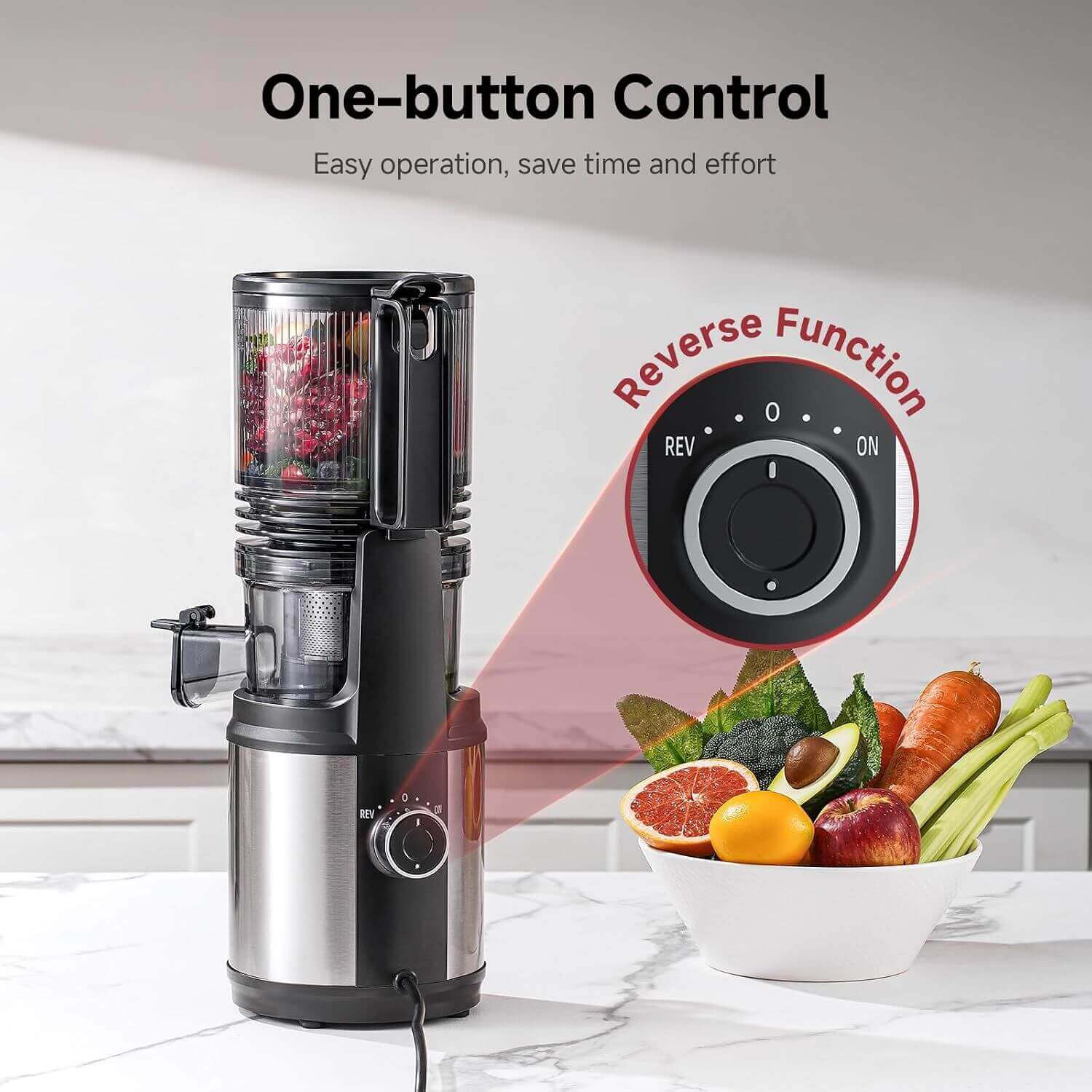AMZCHEF Masticating Juicer with Wide Feed Chute