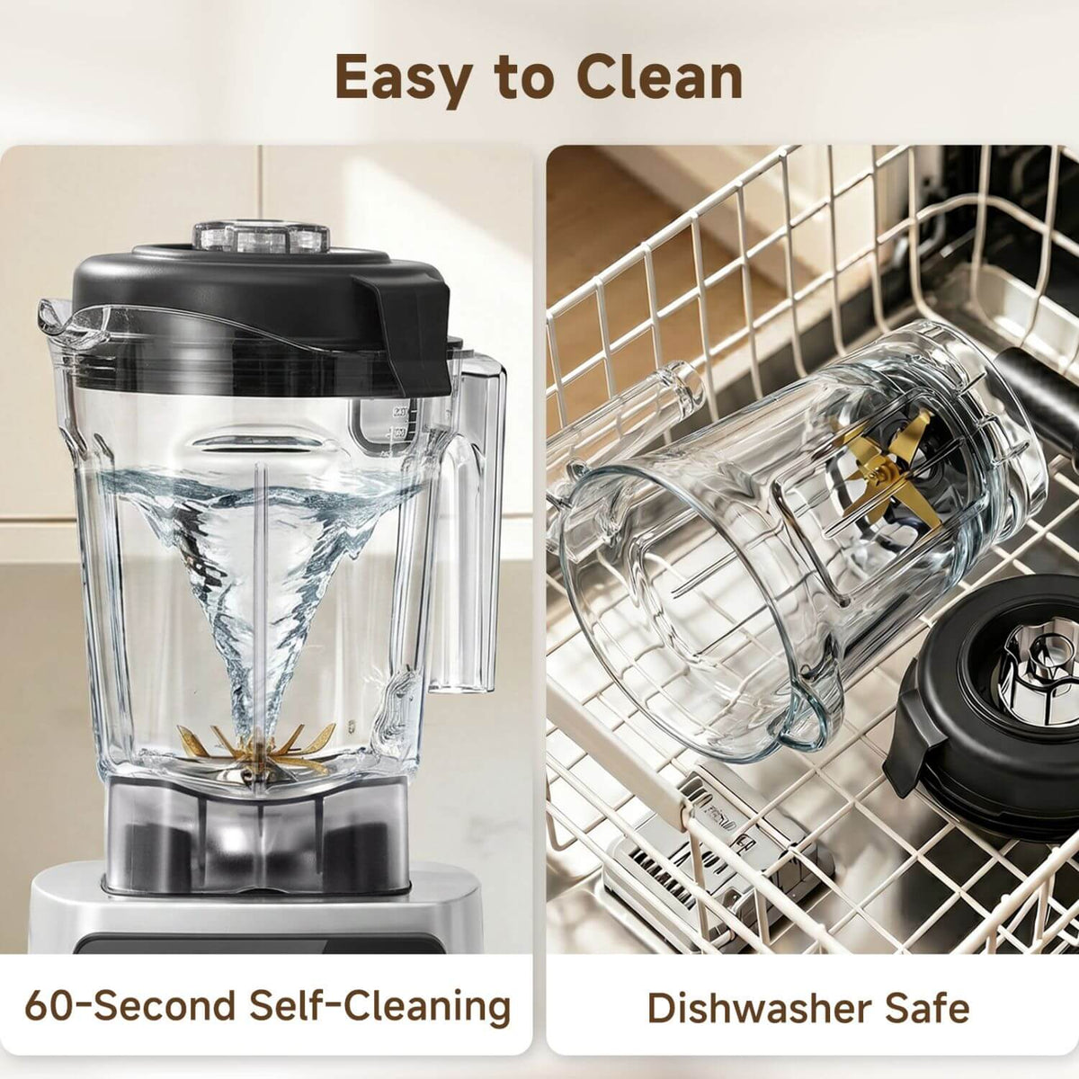 AMZCHEF Smoothie Blender 6 Titanium Blades 68oz Self Cleaning