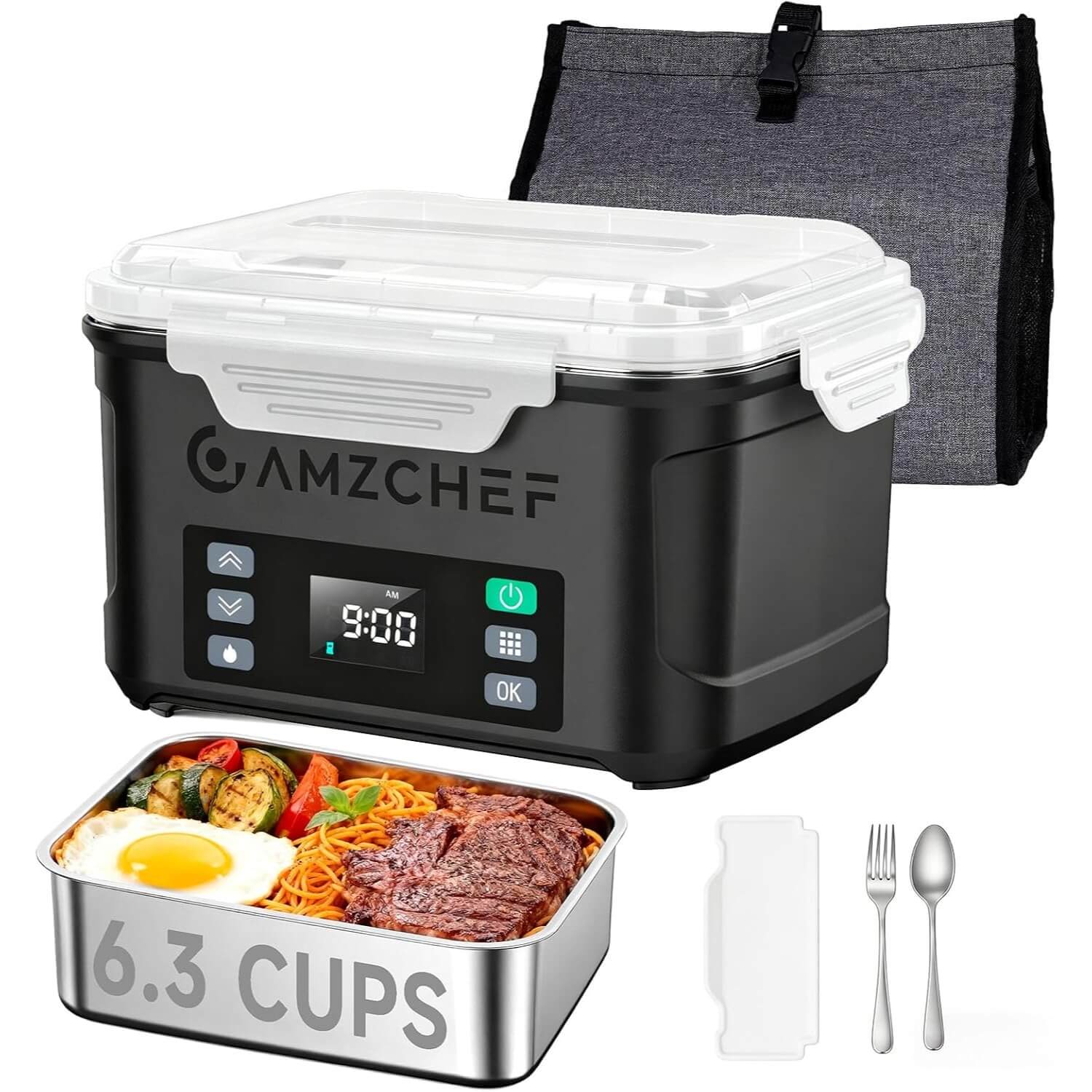 AMZCHEF cordless heated lunch box for car office travel