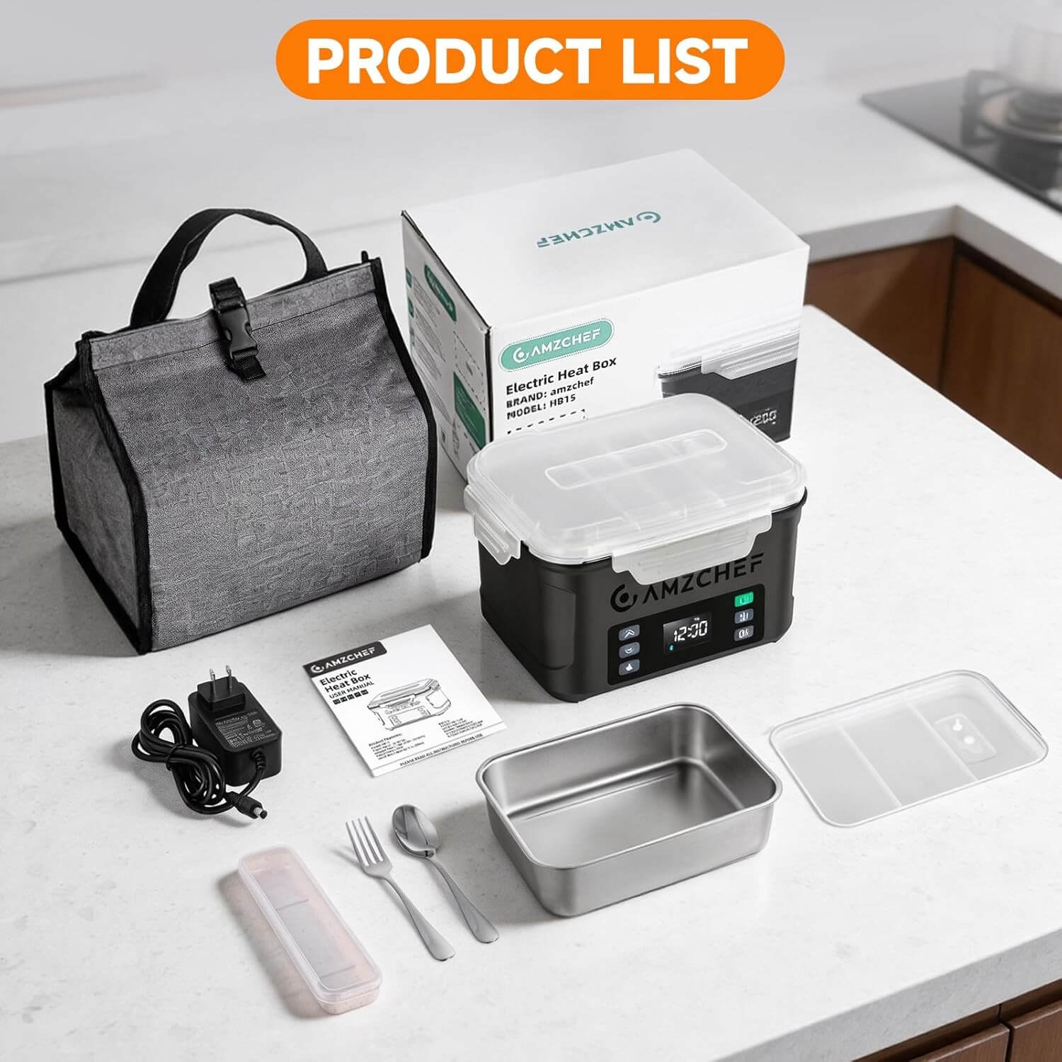 AMZCHEF rechargeable electric lunch box 27000mAh long battery life