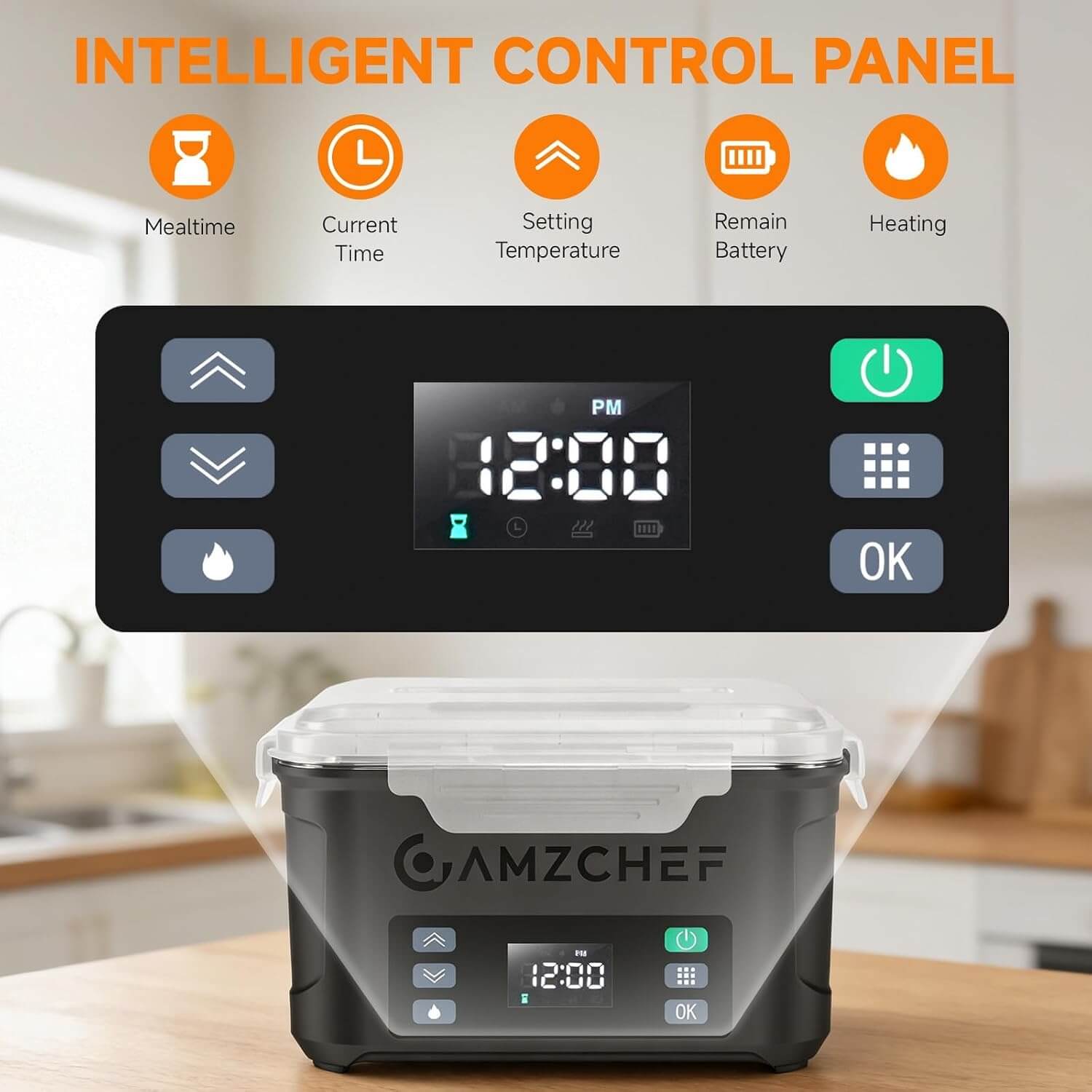 AMZCHEF cordless heated lunch box for work commute camping use