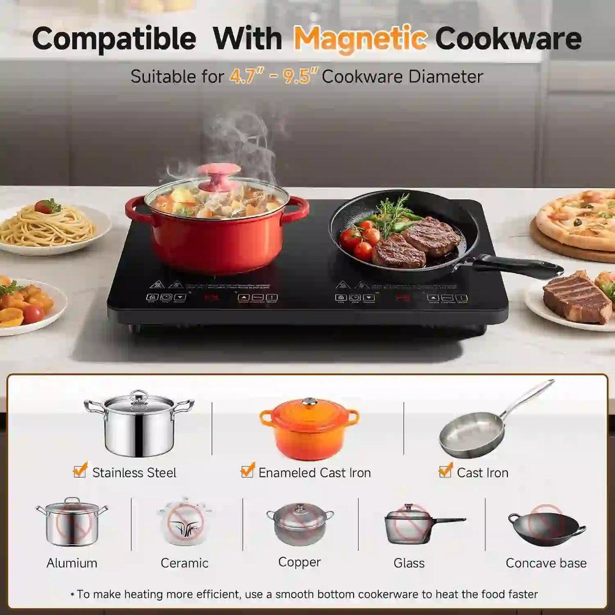 AMZCHEF Portable Double Induction Cooktop 2 Burner Electric Cooktop For House