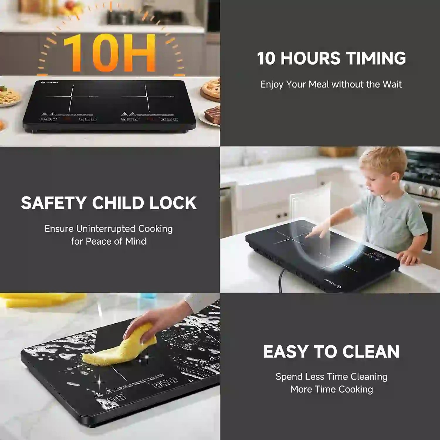 AMZCHEF Portable Double Induction Cooktop 2 Burner Electric Cooktop For House