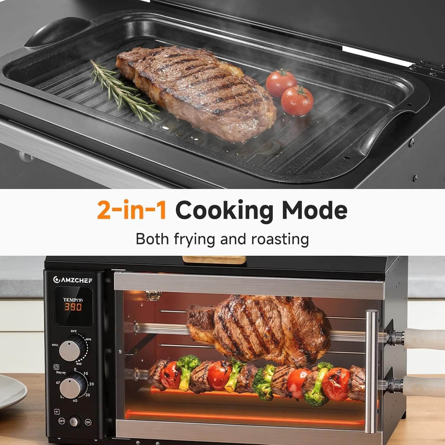 AMZCHEF 34QT Rotisserie Oven with 360° Auto-Rotating Heating