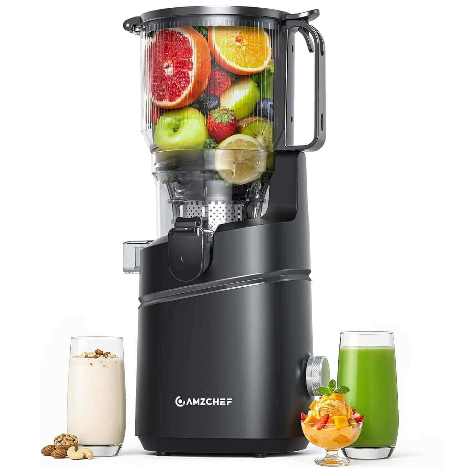 AMZCHEF Cold Press Juicer with 6.5" Wide Mouth Hopper.