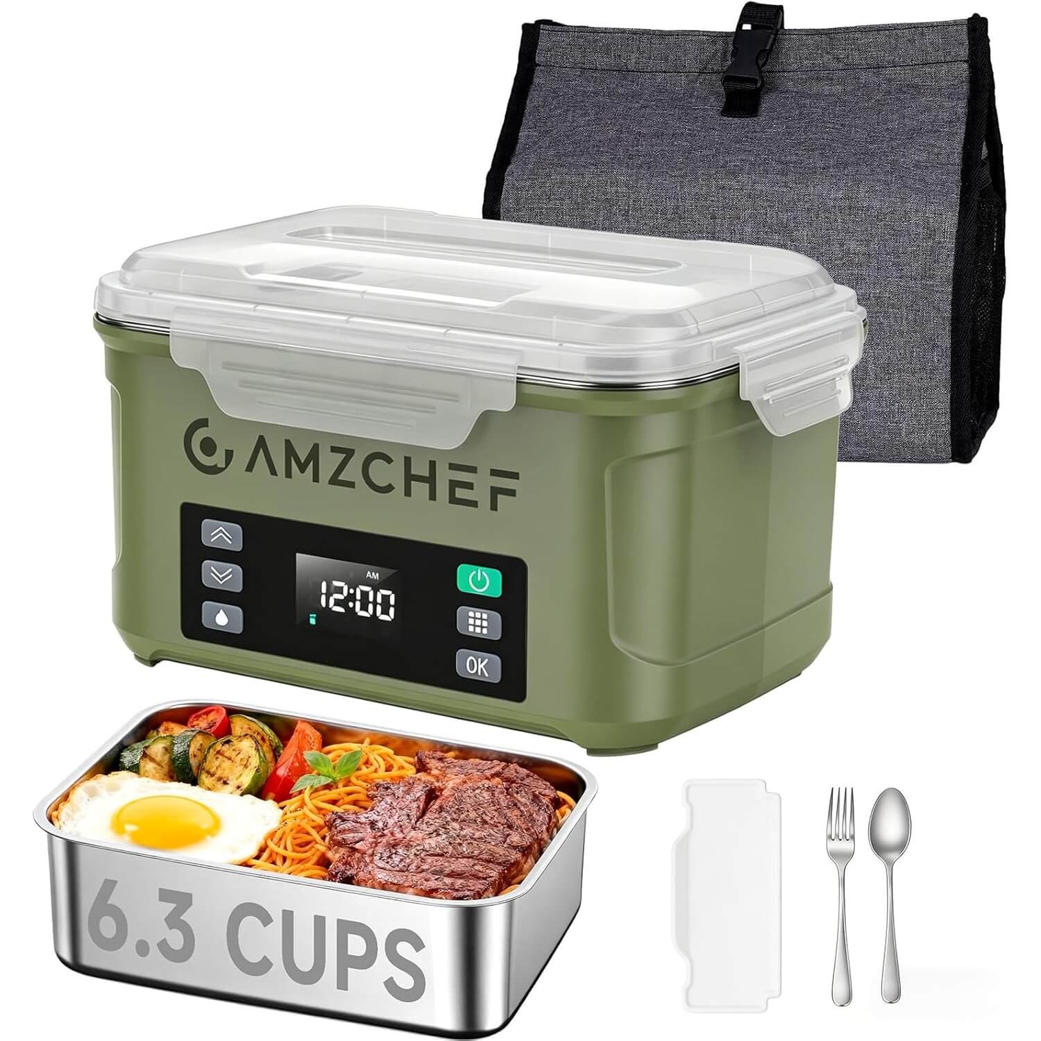 AMZCHEF Cordless Electric Heated Lunch Box-27000mAh 5-Sided Heating XL
