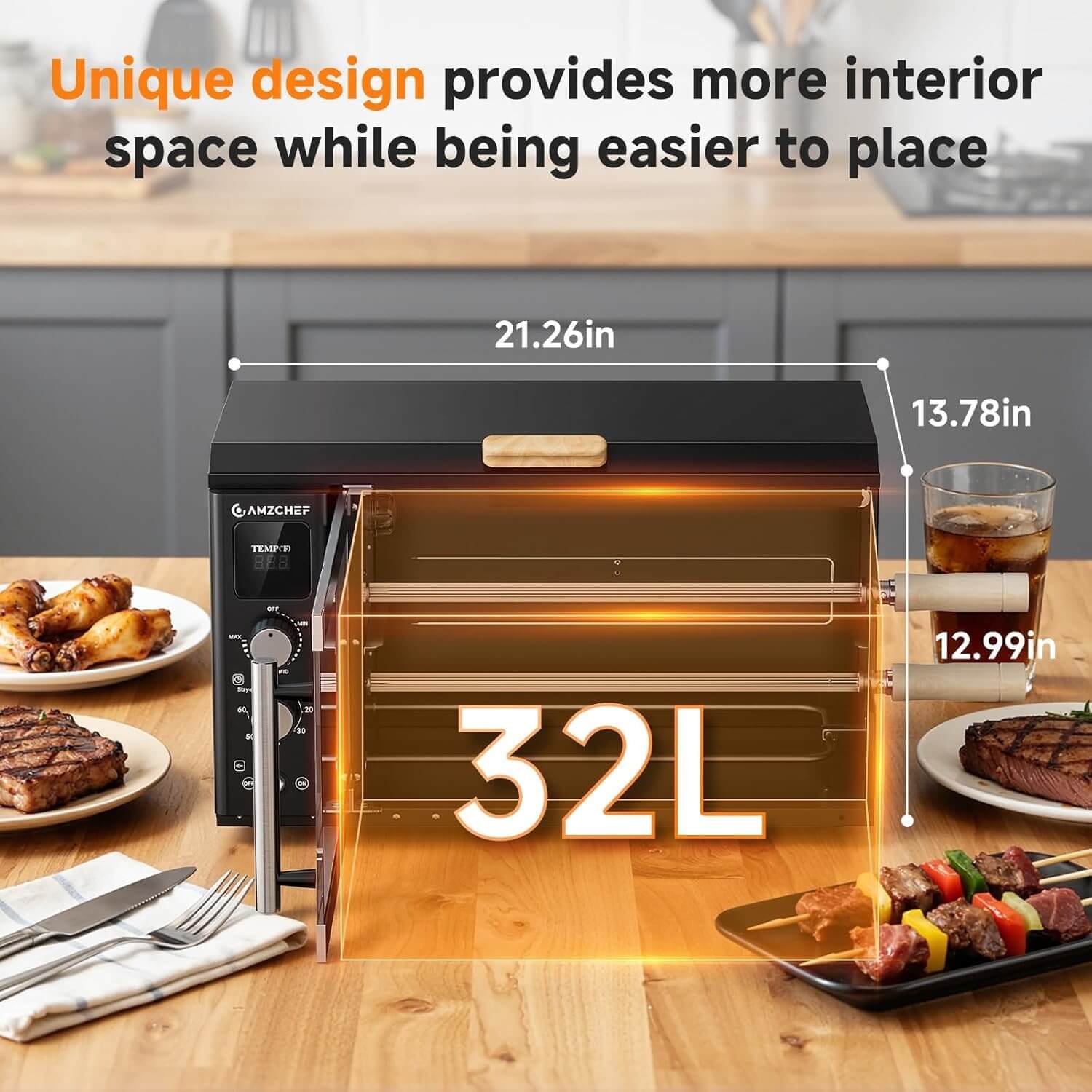 AMZCHEF Electric Grill Oven with Dual Skewers