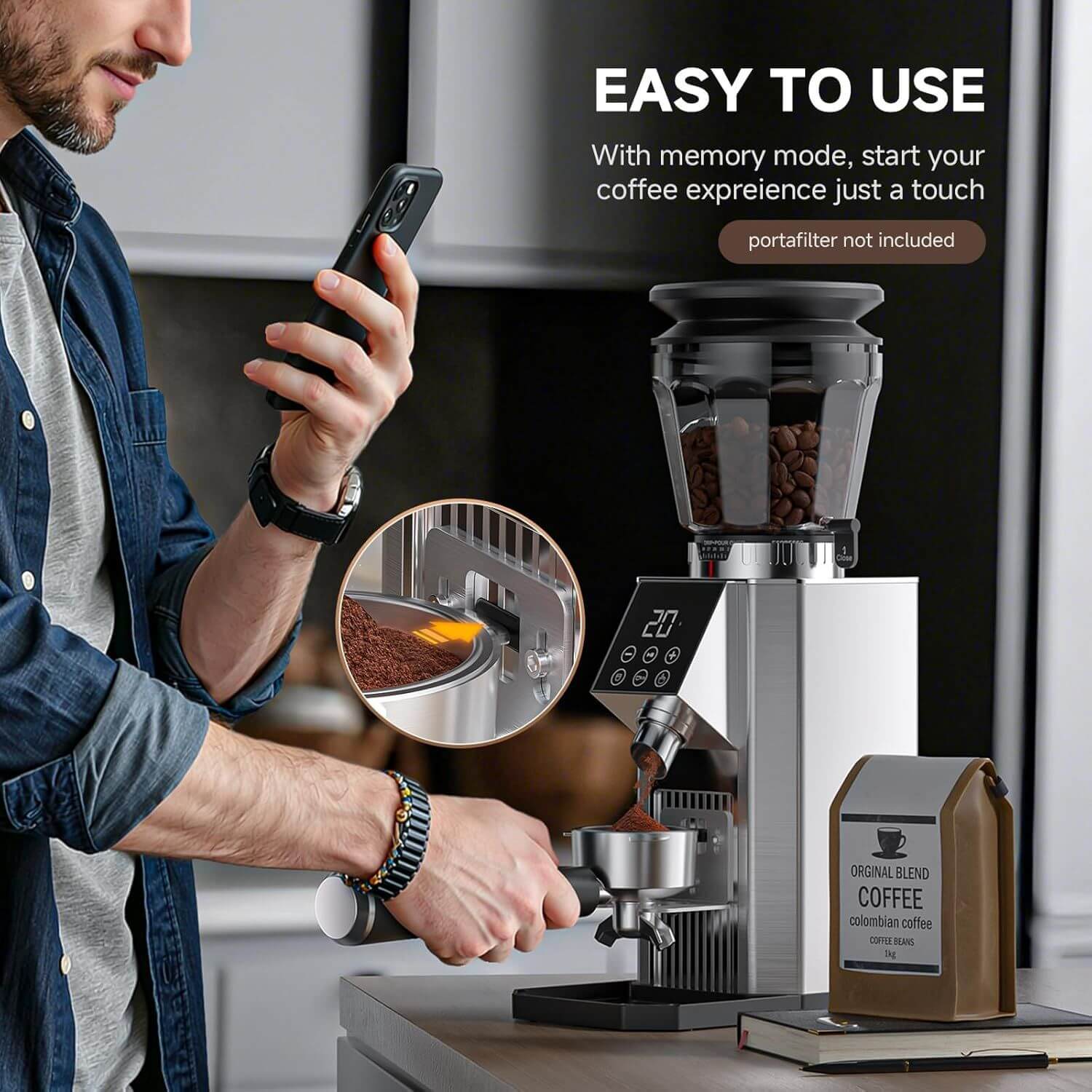 AMZCHEF Burr Coffee Grinder - 45 Settings 40mm CB AS 300g Hopper Espresso-FP