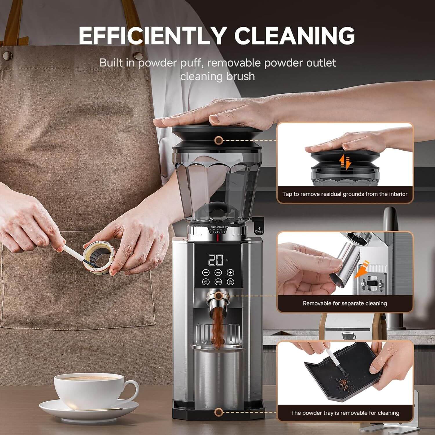 AMZCHEF Burr Coffee Grinder - 45 Settings 40mm CB AS 300g Hopper Espresso-FP