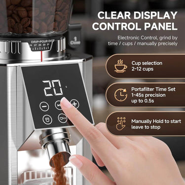 AMZCHEF Burr Coffee Grinder - 45 Settings 40mm CB AS 300g Hopper Espresso-FP