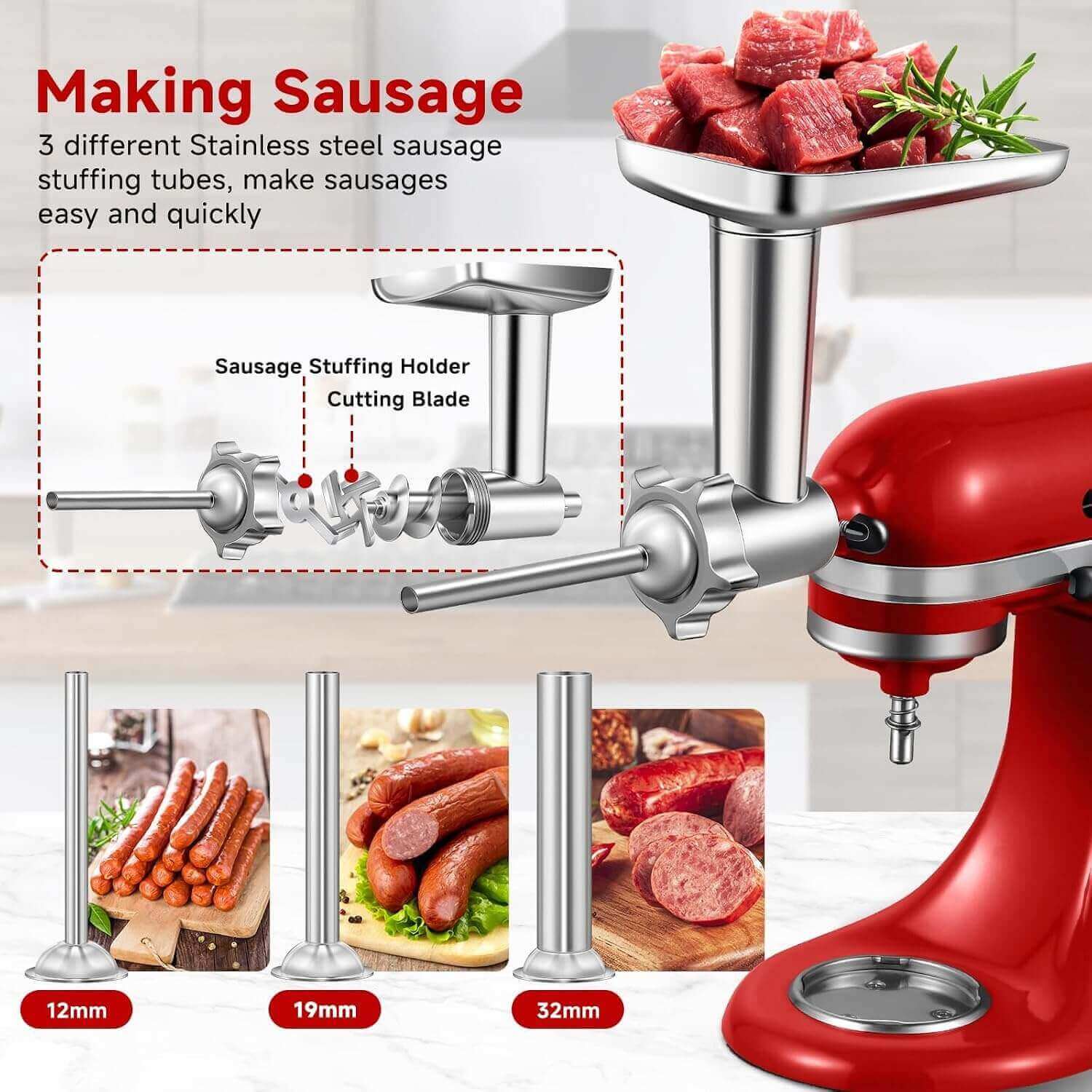 KitchenAid meat grinder attachment set with blades plates and burger press