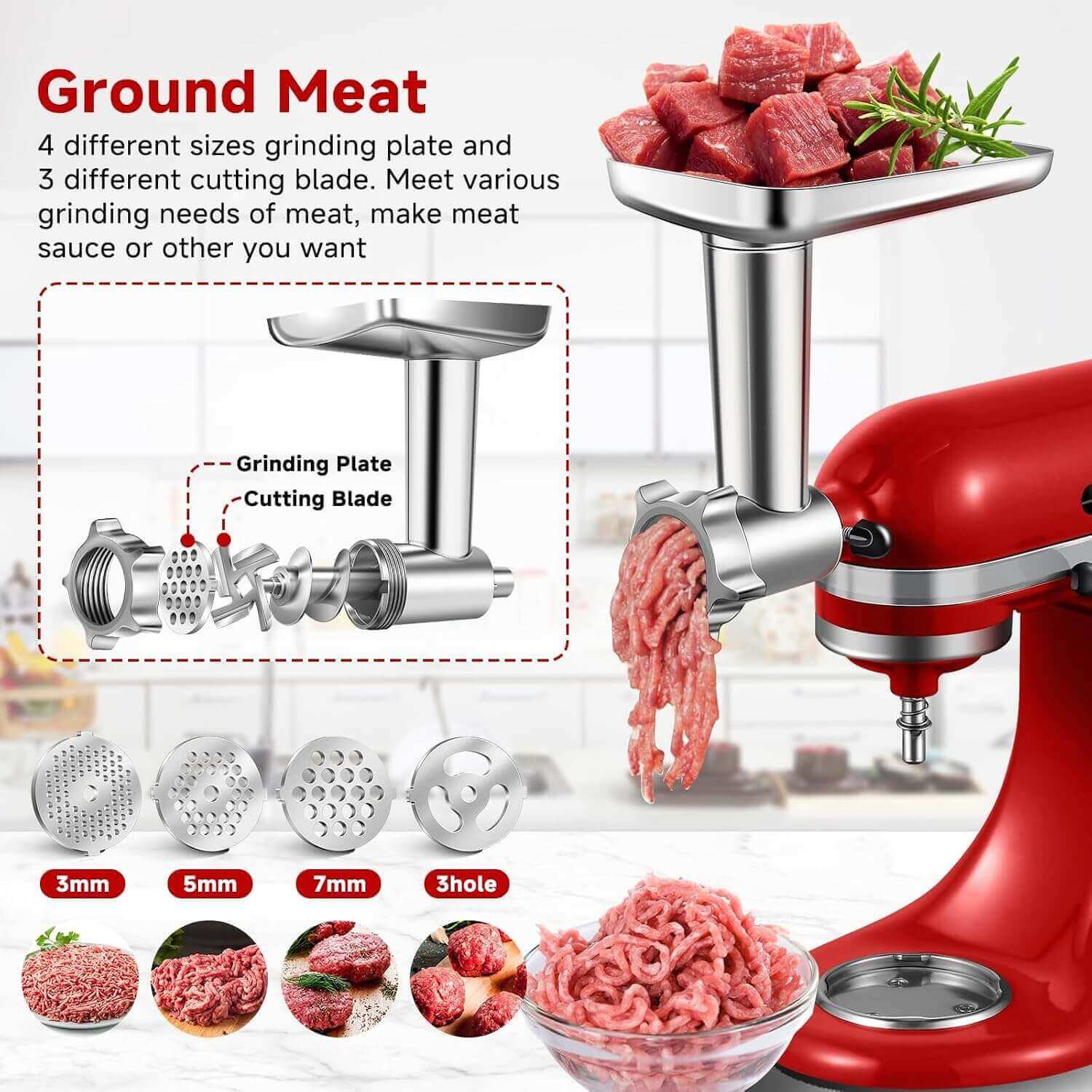 KitchenAid mixer meat mincer attachment for beef pork chicken grinding