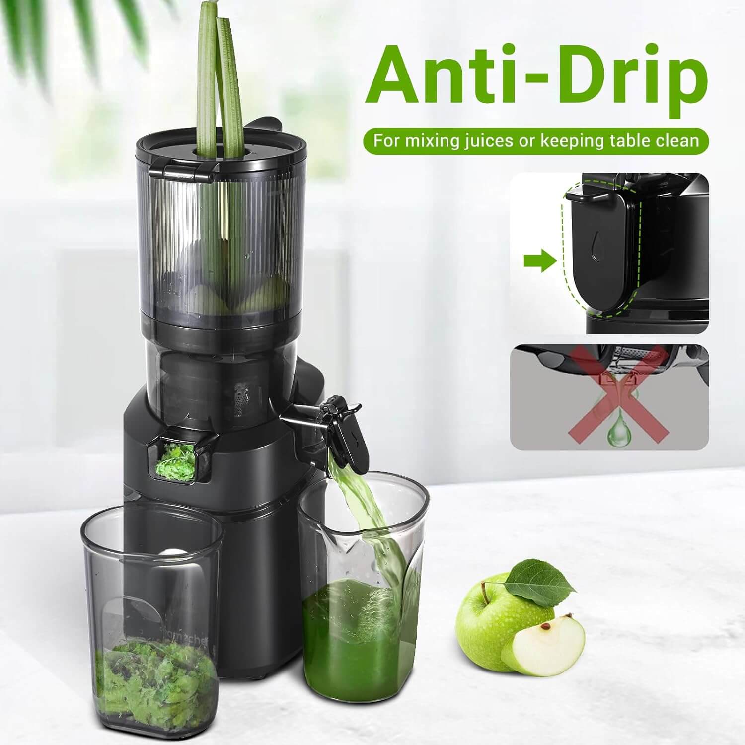 AMZCHEF Masticating Juicer Feeding with 5.8‘’ Large Auger