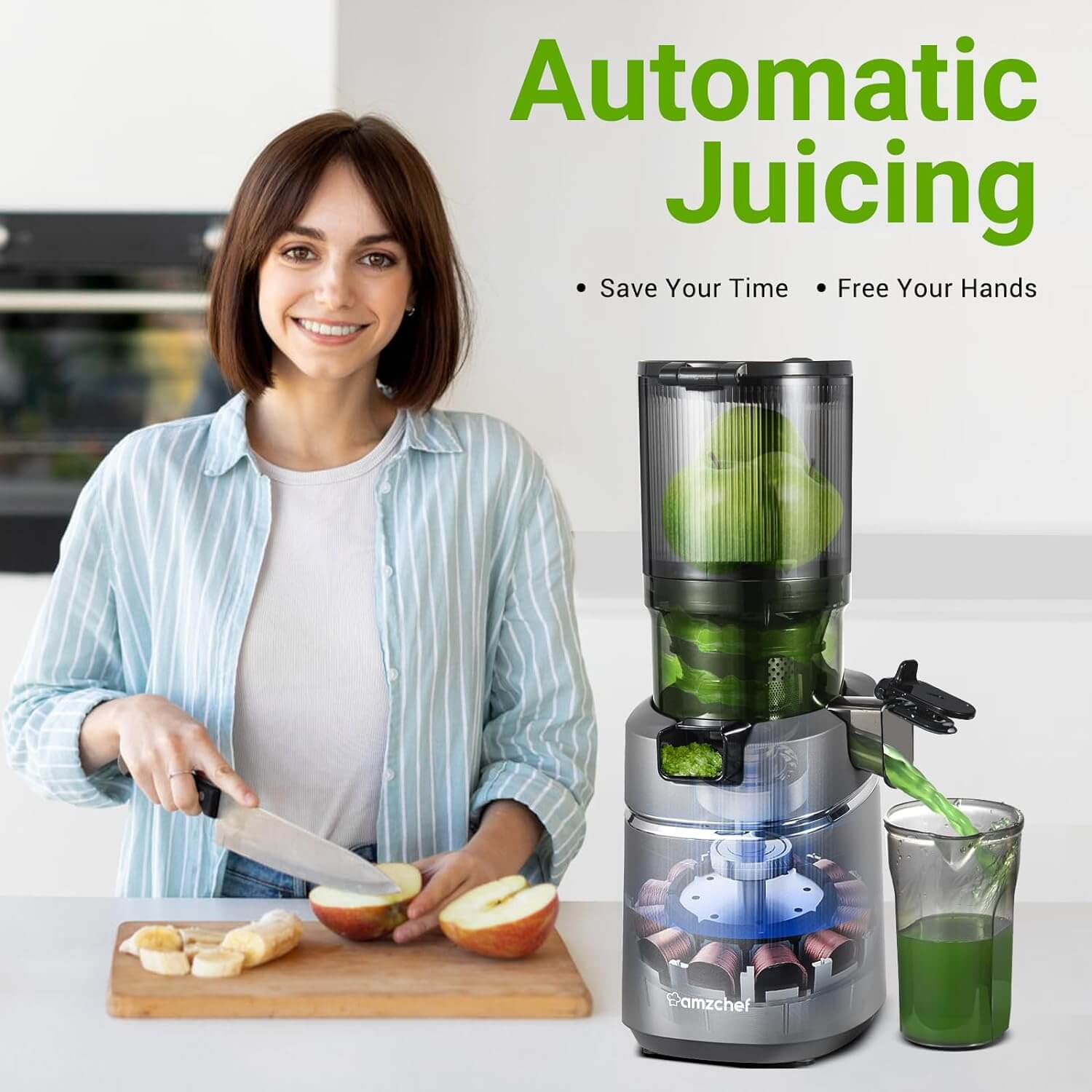 AMZCHEF Masticating Juicer 5.8-Inch Self-Feeding Fit Whole Fruits & Vegetables