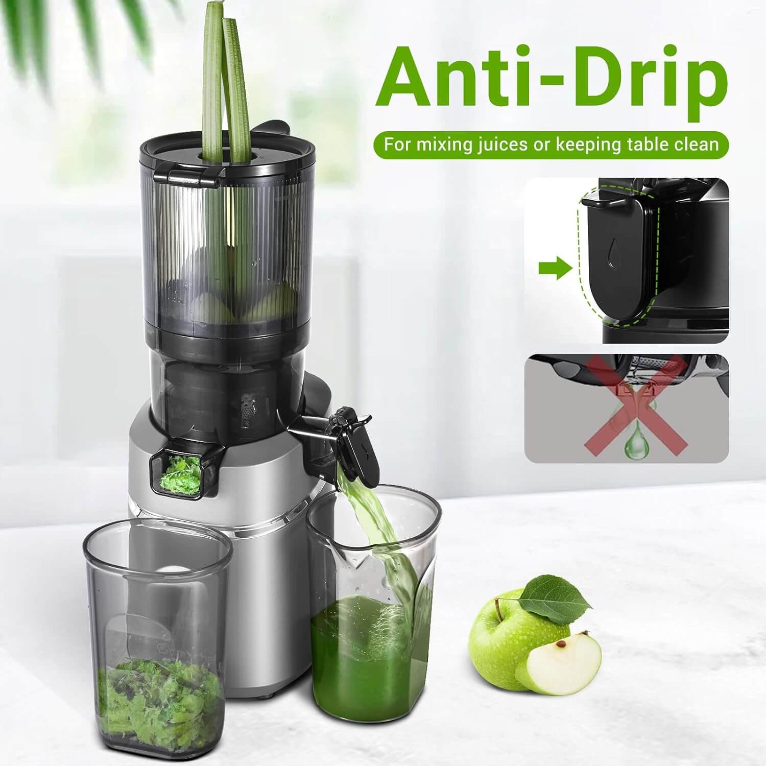 AMZCHEF Masticating Juicer 5.8-Inch Self-Feeding Fit Whole Fruits & Vegetables