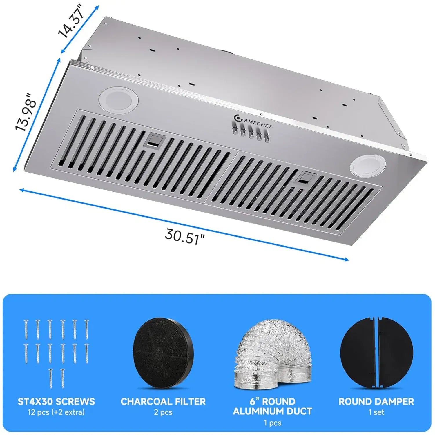 AMZCHEF Range Hood with 3-Speed Stainless Steel 