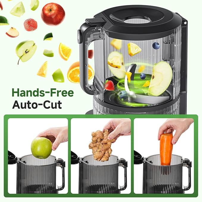 AMZCHEF Cold Press Juicer with 6.5" Large Feed Chute | Hands-free Cut Fruite