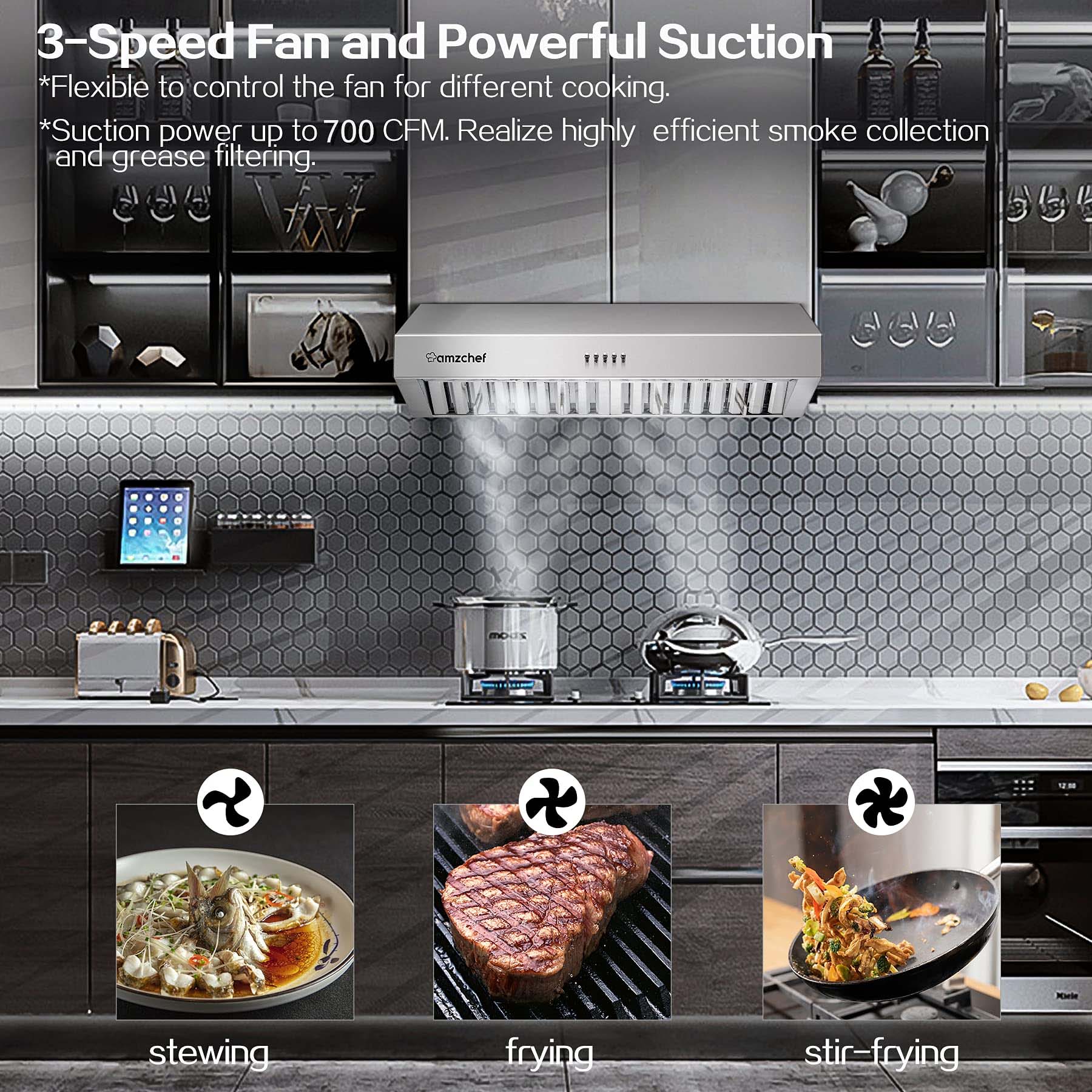 AMZCHEF Wall Mount Range Hoods 30 inch Button 2